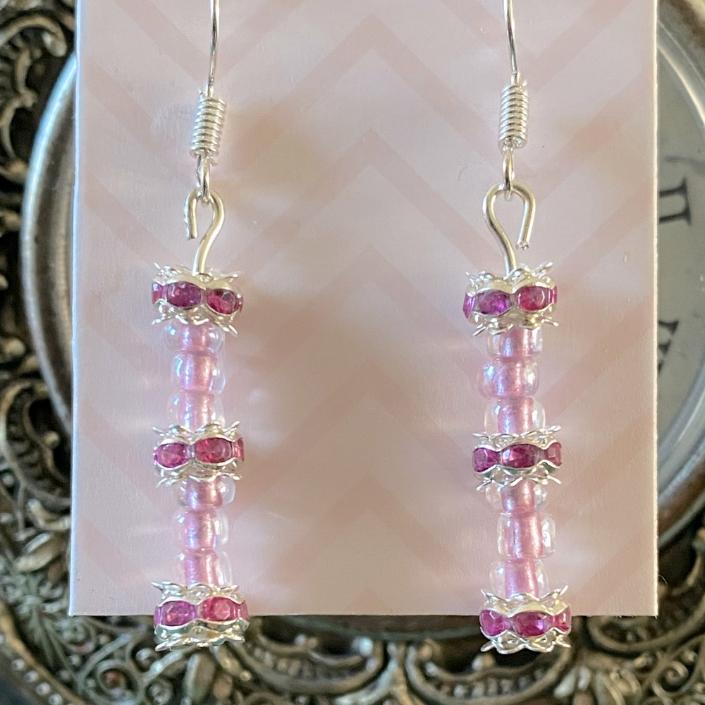 Pink Rhinestone Handmade Earrings - Picture 3 of 3